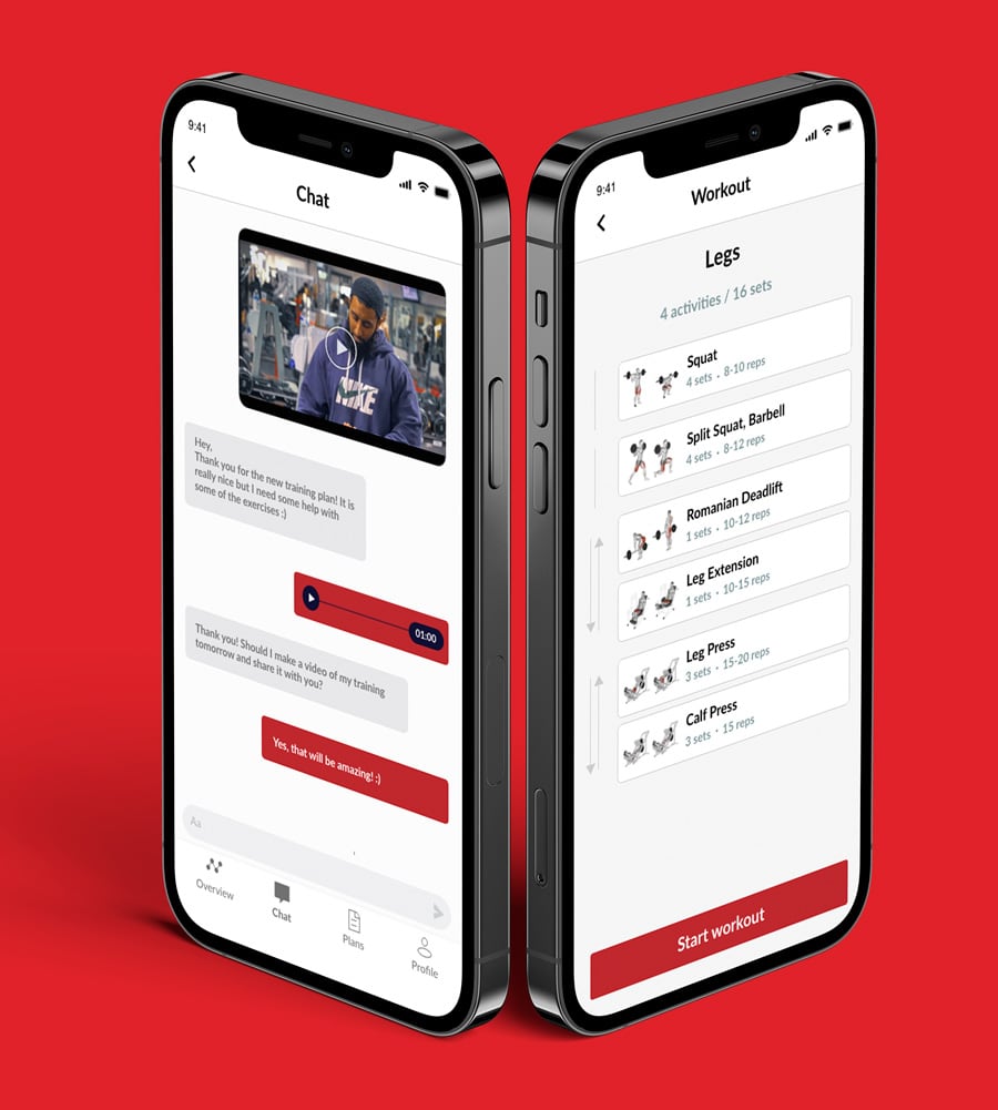 A mockup of the coaching app showcasing the features.